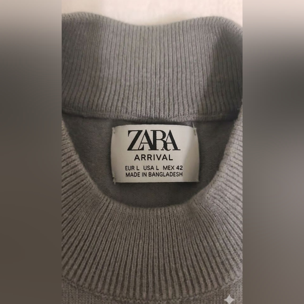 ZARA arrival Grey Short Sleeve Mock Neck Knit Top Size L - Picture 3 of 12